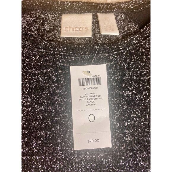 NWT Chico's T-shirt top Black Silver Metallic Faux Leather Shoulders, Size S - Picture 3 of 12